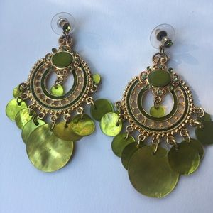 Green & Gold Hanging Earrings